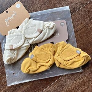 NWT Goumi Kids Baby Boots Set Cloud & Ochre SZ 3-6mo Bamboo White Yellow Booties